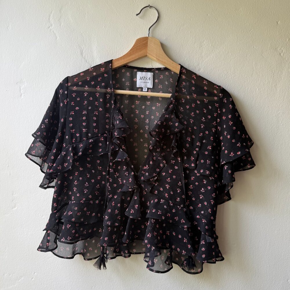 Misa Los Angeles, Raziela Top, Sheer, Small, Floral and Black